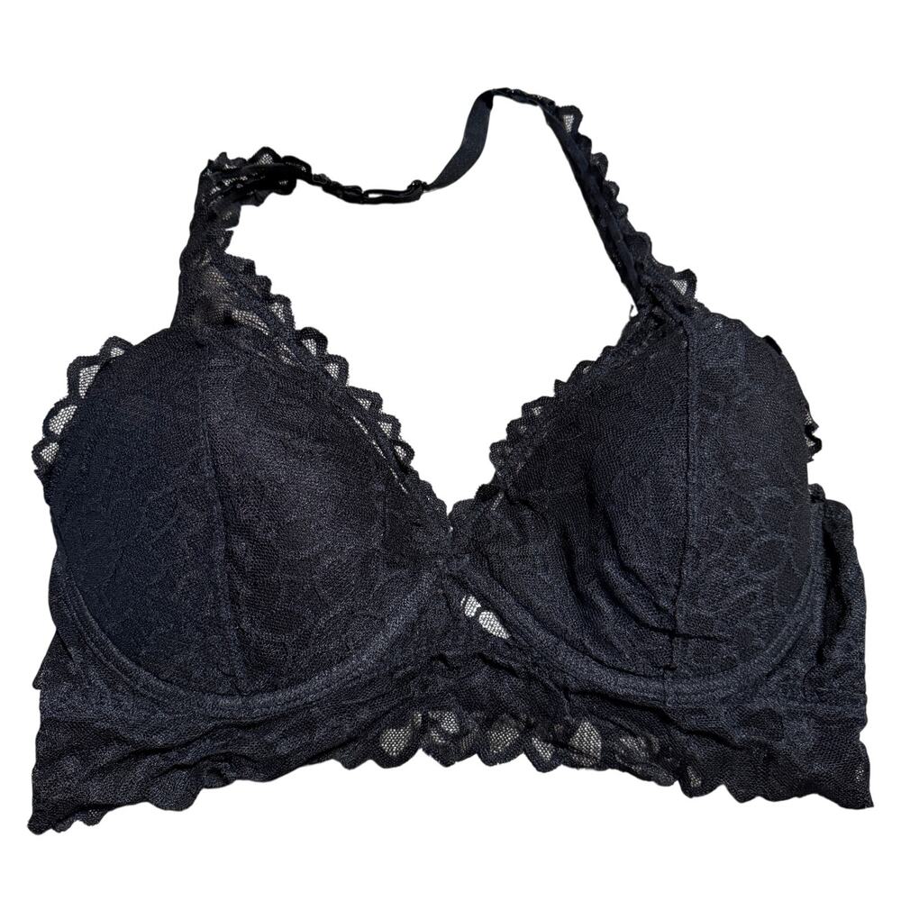 Victoria's Secret Black Halter Lace Bralette Bra Size Large